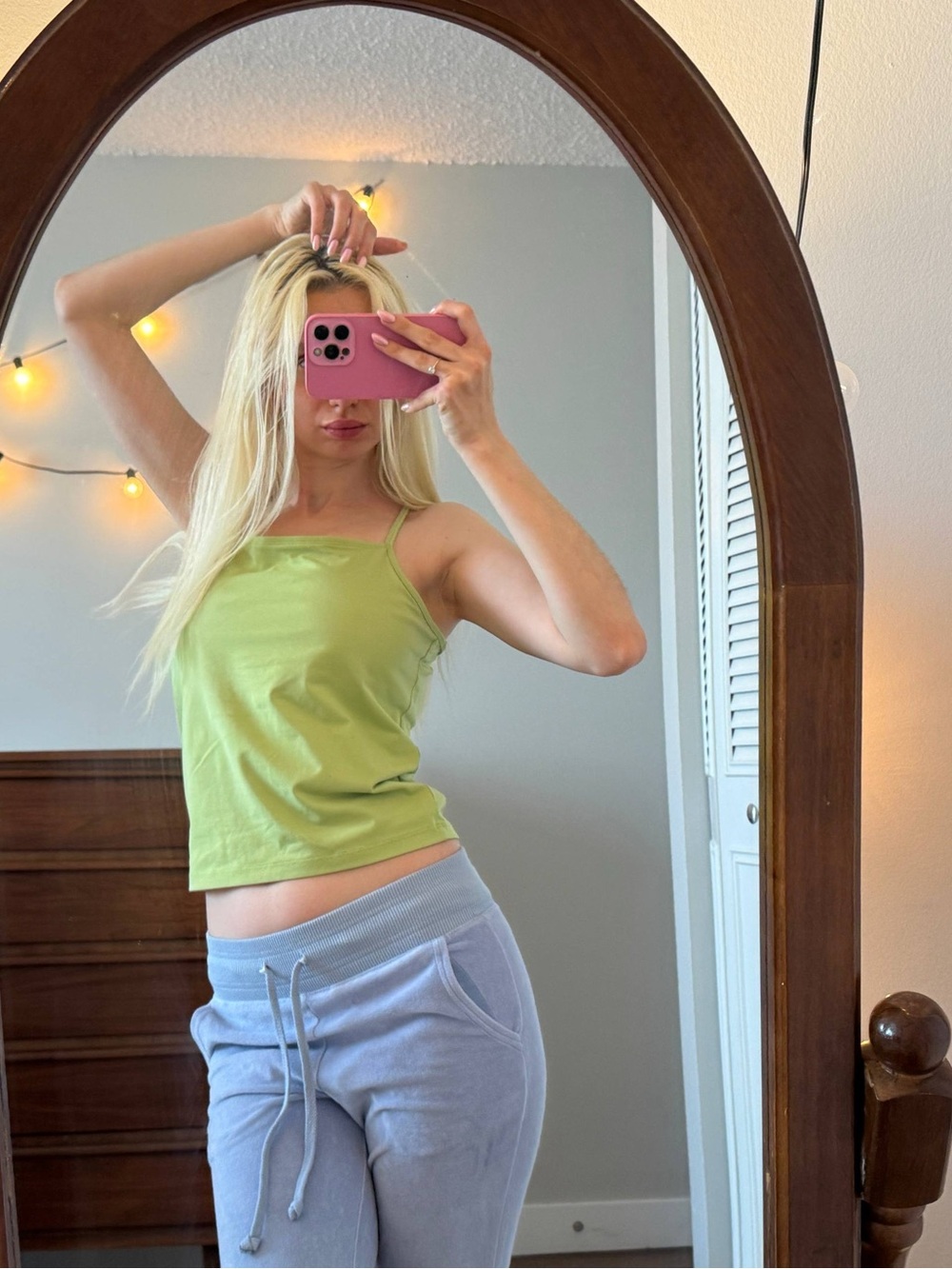 Y2K Yoga Style Green Stretch Cami Tank Top - Women's Slim Fit
